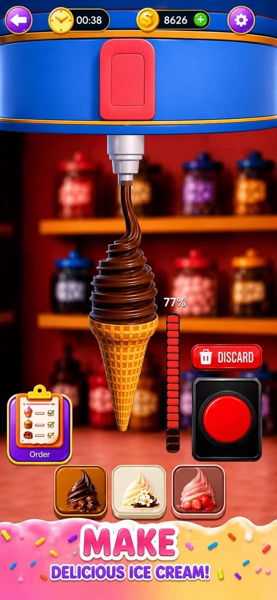 Perfect Cone gameplay: pouring layers of soft-serve ice cream
